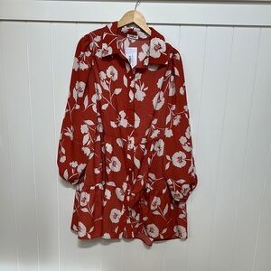 Floral Rust and White Floral Tiered Dress